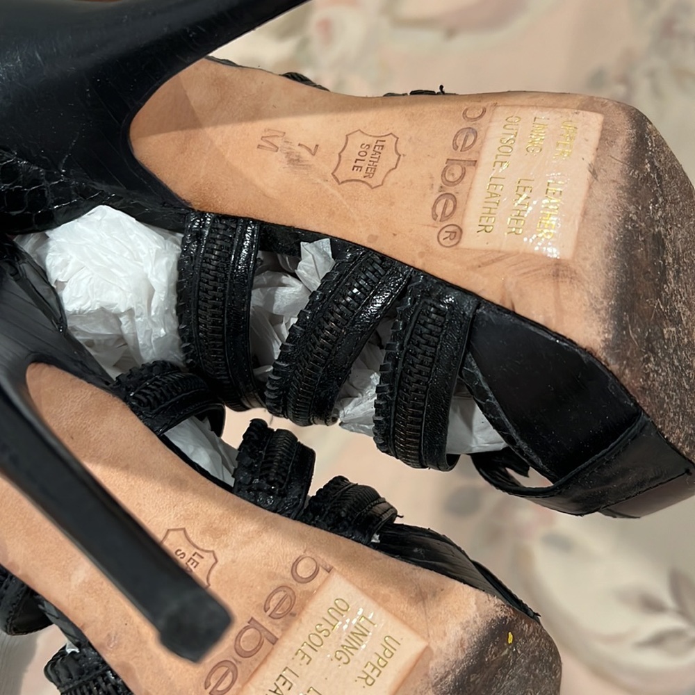 Bebe Snakeskin Print Black Python, All Leather In… - image 4